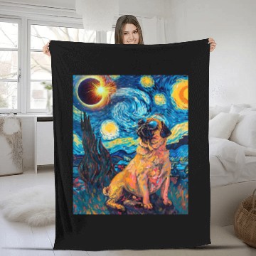 Discover Total Solar Eclipse Pug Dog Baseball Tees Fleece Blankets
