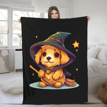 Discover Magical Wizard Golden Retriever Fleece Blankets