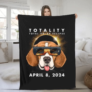 Discover Solar Eclipse   2024 Beagle Dog Wearing Glasses Zip Fleece Blankets