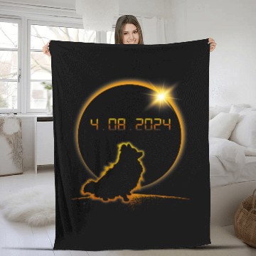 Discover Total Solar Eclipse Pomeranian Dog April 8 2024 Totality Fleece Blankets