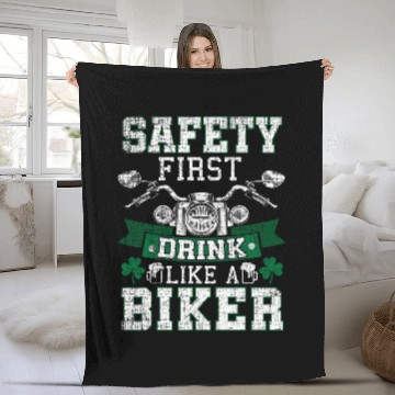 Discover Motorcycle Distressed Safety First Drink Like A Biker Fleece Blankets