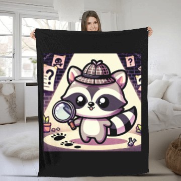 Discover Kawaii Cute Raccoon Detective Fleece Blankets