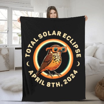 Discover Total Solar Eclipse 2024 Funny Astronomer Bird Design 2 Fleece Blankets