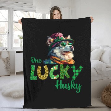 Discover Majestic Husky Gnome A St  Patricks Celebration 2 Fleece Blankets