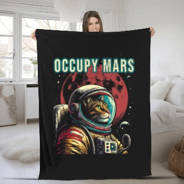 Discover Occupy Mars Funny Cat Astronaut Retro Fleece Blankets