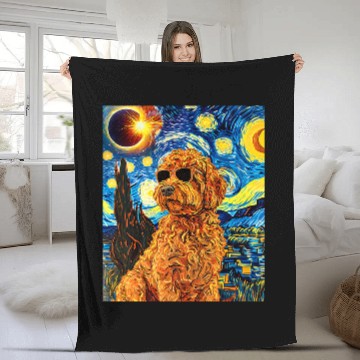 Discover Total Solar Eclipse Goldendoodle Dog 1 Fleece Blankets