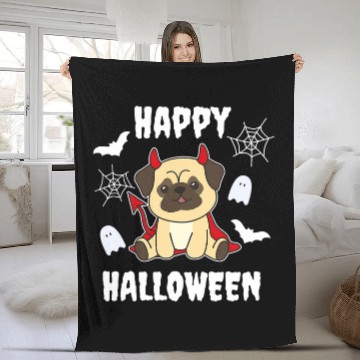 Discover Pug Happy Halloween Devil Costume Dogs Fleece Blankets