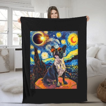 Discover Total Solar Eclipse Boston Terrier Dog Fleece Blankets