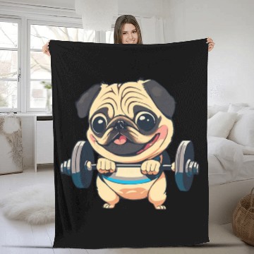 Discover pug lifting dumbbells Fleece Blankets