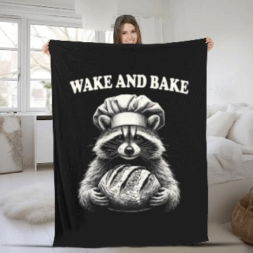 Discover Wake And Bake Sourdough Funny Raccoon Baker Meme Fleece Blankets