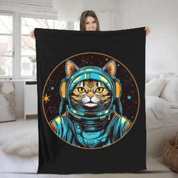 Discover Space Cat Funny Galaxy Astronaut Cats Cosmic Kitten Zip Fleece Blankets