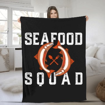 Discover Seafood Squad Crabs Delicious Prawns Shrimps Chef Fleece Blankets
