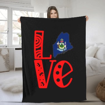 Discover Love Maine in Art Block Letters Fleece Blankets