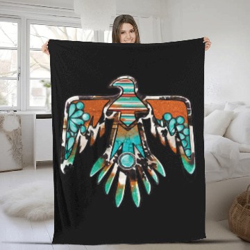 Discover western boho cowhide turquoise native american thunderbird Fleece Blankets