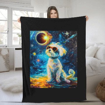 Discover Total Solar Eclipse Maltese Dog Fleece Blankets