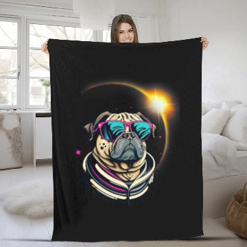 Discover Pug Dog America 2024 Solar Eclipse Totality Accessories Fleece Blankets