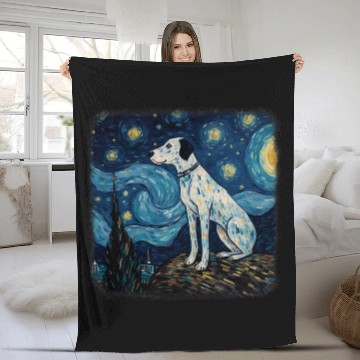 Discover Van gogh Dalmatian in starry night Fleece Blankets