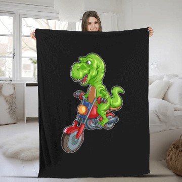 Discover TRexs Riding Motorcycle 2Funny Dinosaur TRexs Biker Fleece Blankets
