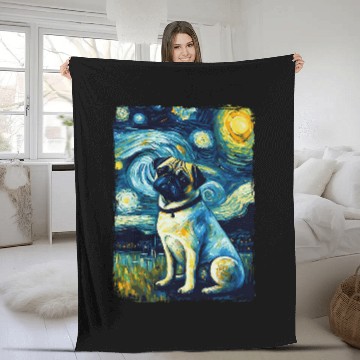 Discover Pug Starry Night Fleece Blankets