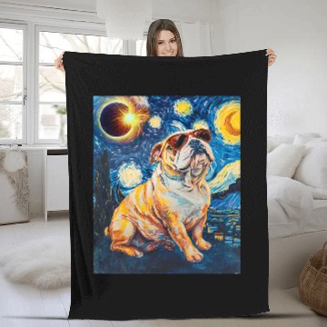Discover Total Solar Eclipse Bulldog Fleece Blankets