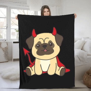 Discover Pug Happy Halloween Devil Pug Halloween Costume Fleece Blankets