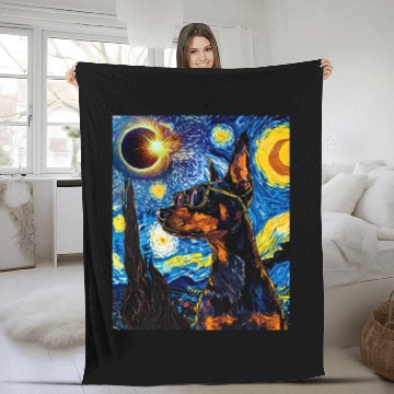 Discover Total Solar Eclipse Doberman Dog Fleece Blankets