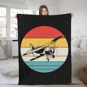 Discover Airplane Plane Pilot Aviation Flight Flying Retro Fleece Blankets