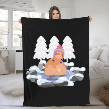 Discover Sloth Ice Bathing Winter Refreshing Bath Fleece Blankets
