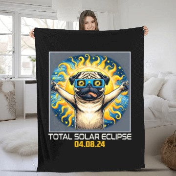 Discover Pug Dog Taking Selfie Solar Eclipse Baseball Tees Fleece Blankets