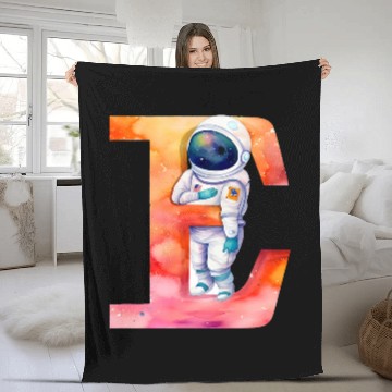 Discover Space Astronaut Letter E Name Monogram Initial Galaxy Planet Fleece Blankets