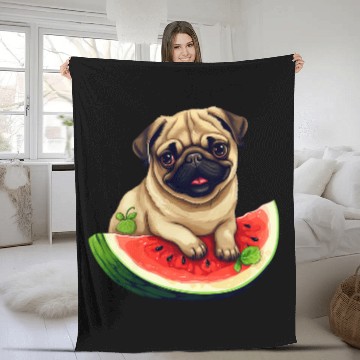 Discover Pug with Red Watermelon Summer Fruit Canine Design Baseball Tees Fleece Blankets