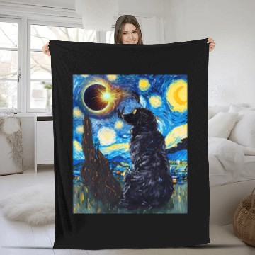 Discover Total Solar Eclipse Newfoundland Dog 5 Fleece Blankets
