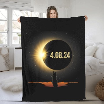 Discover Total Solar Eclipse 2024 Dog Tees German Shepherd Dog Lover Fleece Blankets