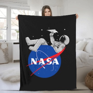 Discover NASA Astronaut play with paper plane Logo Fleece Blankets