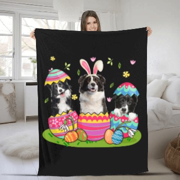Discover Three Bunny Border Collie Inside Easter Egg Happy Easter Fleece Blankets