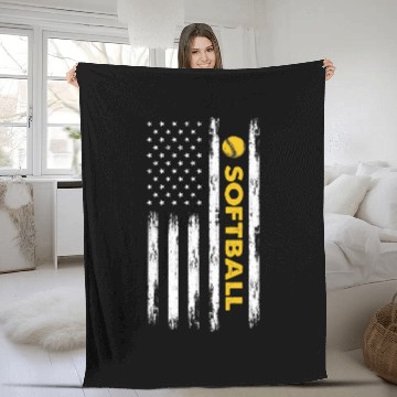 Discover USA American Flag Softball Team Funny Softball Fleece Blankets