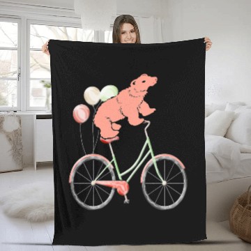 Discover vintages Bicycle Bear Cycling Bike Fleece Blankets