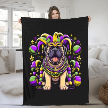 Discover Mardi Gras English Mastiff Dog Baseball Tees Fleece Blankets