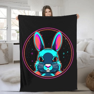 Discover Space Rabbit Astronaut Funny Galaxy Animals Fleece Blankets