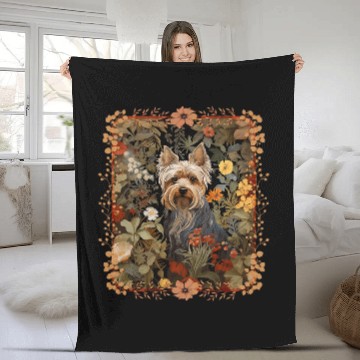 Discover Yorkie or Silky Terrier William Morris Style Tapestry Fleece Blankets