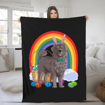 Discover Newfoundland Dog Easter Eggs Bunny Fleece Blankets