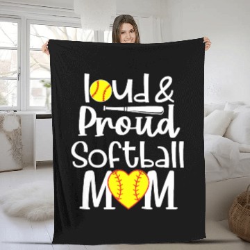 Discover Funny Quote Loud Proud Bleached Softball Mom Fleece Blankets
