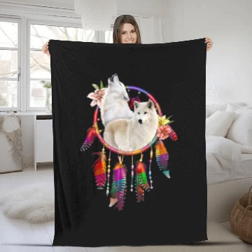 Discover wolfs Dreamcatcher Native American Feather Fleece Blankets