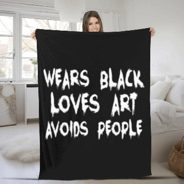 Discover Wears Black Loves Art Avoids People Emo Goth Depressed Fleece Blankets