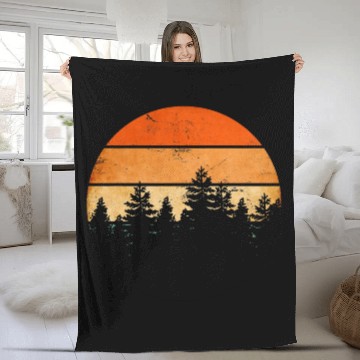 Discover Pretty retro sunset powerful forest trees Fleece Blankets