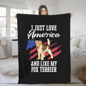 Discover Wirehaired Fox Terrier dog USA Flag Fleece Blankets