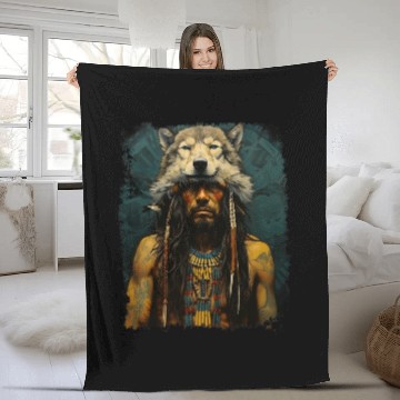 Discover wolfs Native American Man Fleece Blankets