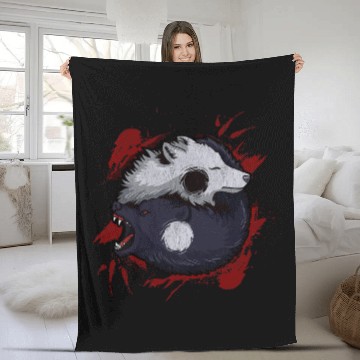Discover Ying Yang wolfs Japanese wolfs Art Theme Grunge Style Baseball Tees Fleece Blankets