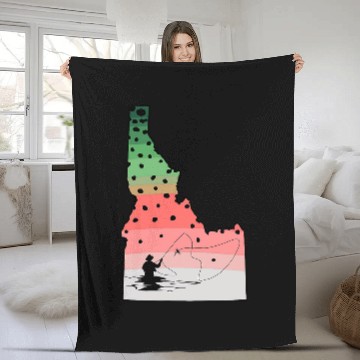 Discover vintages Fish Idaho State Map ID Fly Fishing Zip Fleece Blankets