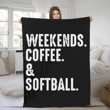 Discover Weekends Coffee And Softball Funny Softball Dad Mom Vintage Fleece Blankets